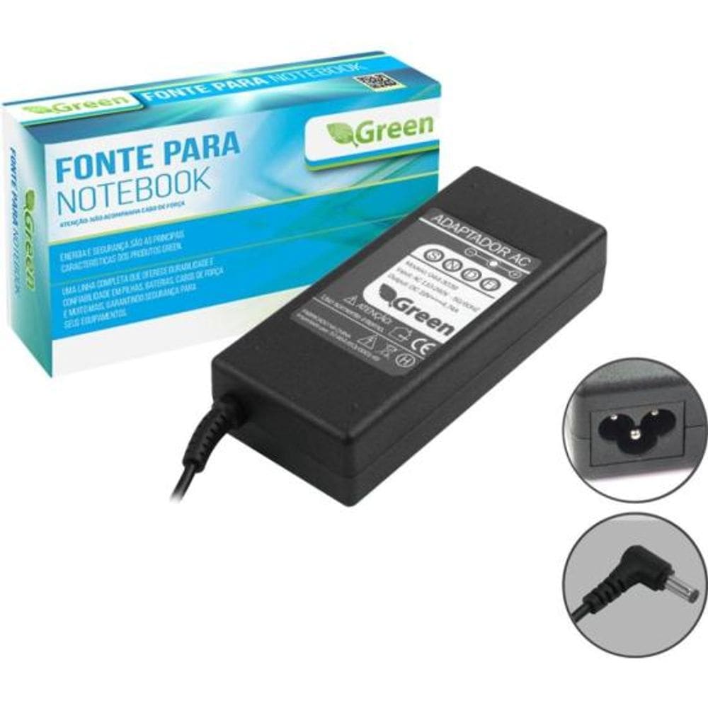 Fonte Notebook 19V 4,74A Bivolt 5,5X2,5mm Green