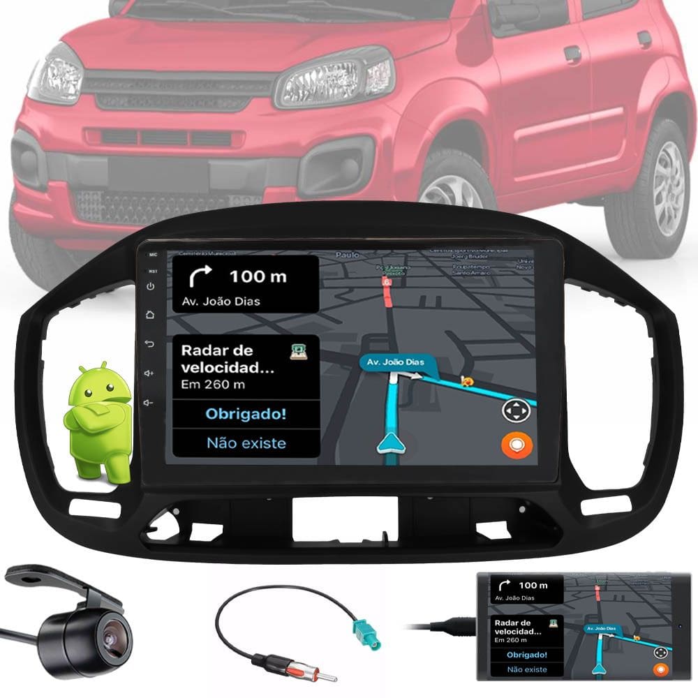 Multimídia 9\" Polegadas Fiat Novo Uno 2015 até 2021 Android Bluetooth Espelhamento + Câmera de Ré + Moldura + Adaptador de Antena