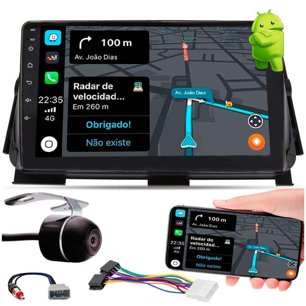 Multimídia 2 Din 9\" Polegadas Android Kicks 2017 Em Diante Espelhamento Bluetooth USB + Chicotes + Câmera Ré