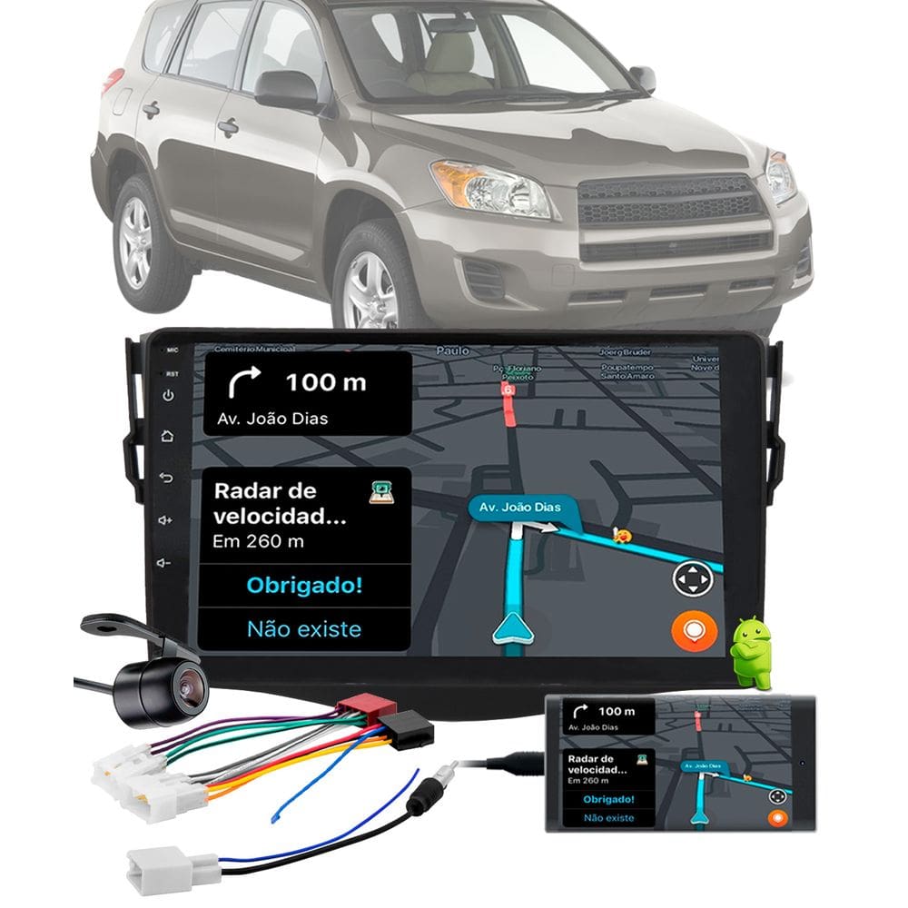 Multimídia 2 Din 9\" Polegadas Android Toyota RAV4 2008 até 2011 Espelhamento Bluetooth USB + Chicotes + Câmera Ré