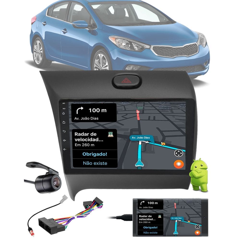 Multimídia 2 Din 9” Polegadas Android Kia Cerato 2013 até 2017 Espelhamento Bluetooth USB + Chicotes + Câmera Ré