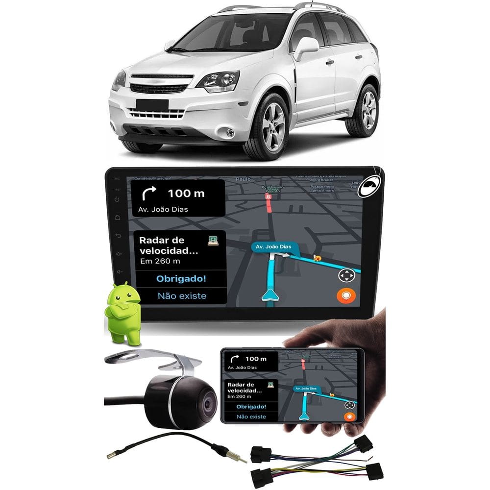 Multimídia 2 Din 9\" Polegadas Android Captiva 2008 à 2016 Comando Volante + Câmera de Ré