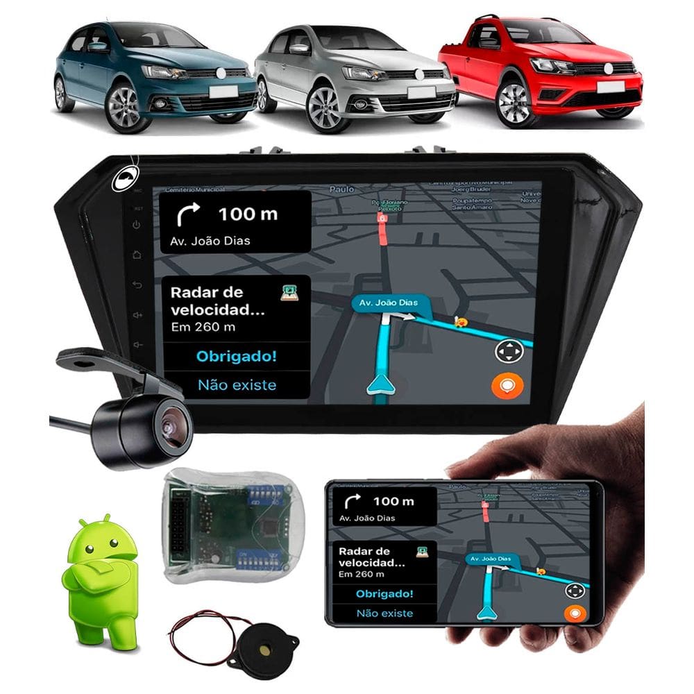 Multimídia 2 Din 9\" Polegadas Android Gol Voyage Saveiro G7 G8 2017 Em Diante + Câmera de Ré + Interface Comando de Volante