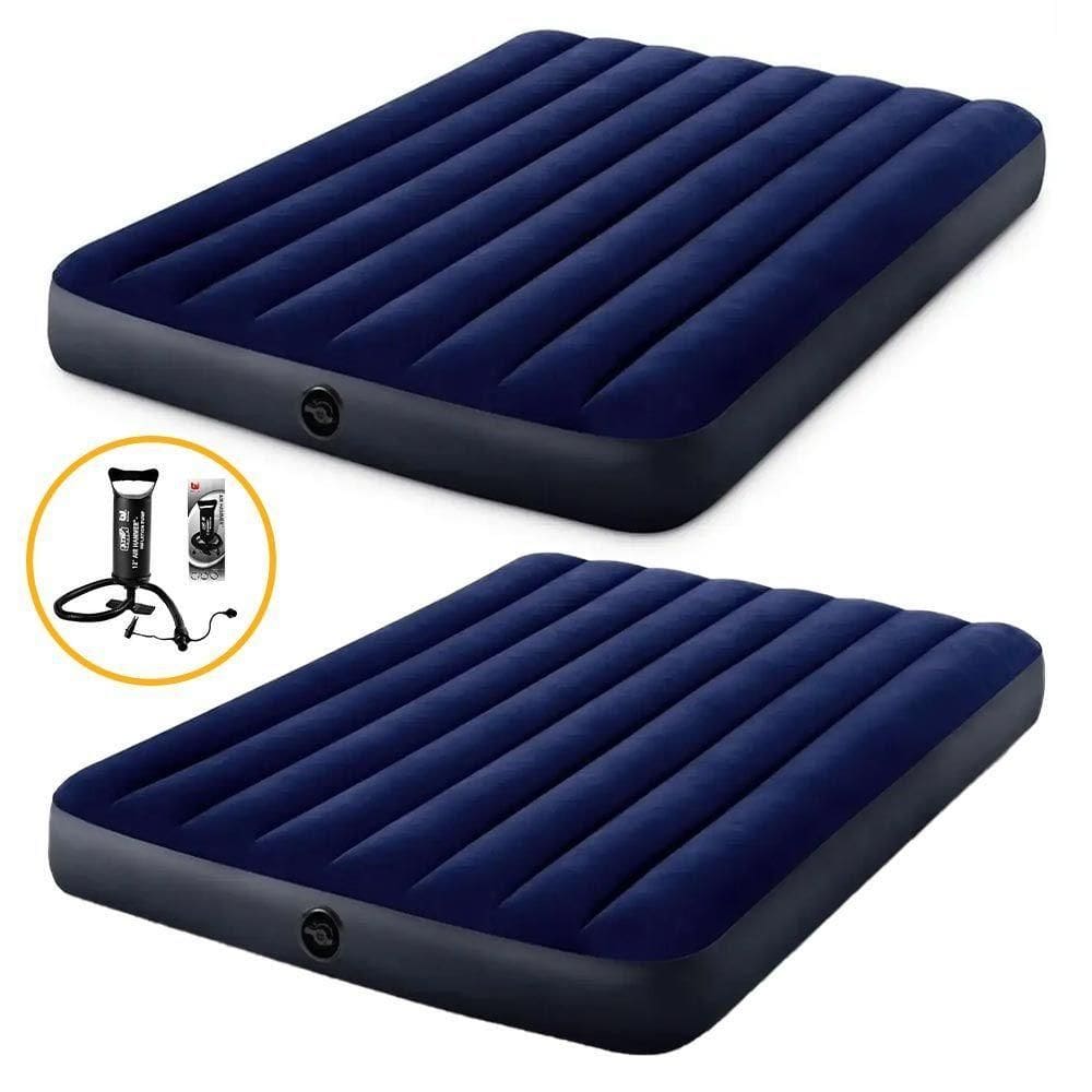 Kit Com 2 Colchões Infláveis Casal + 1 Bomba Manual Intex