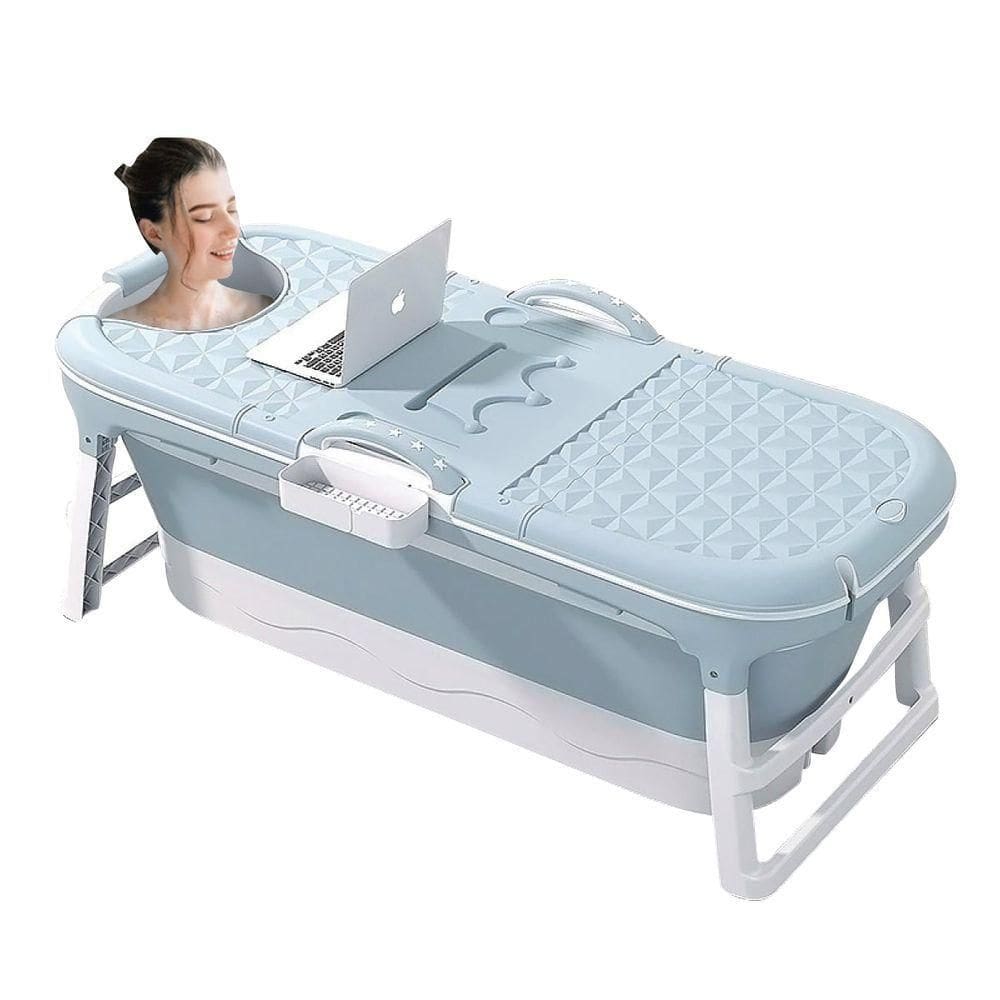 Banheira Ofurô Dobrável Portátil Adulto 148 Cm Com Suporte Vg+ Azul