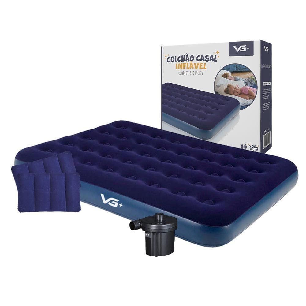 Colchão Casal Inflável + 2 Travesseiros + Bomba Elétrica 220v Vg Plus