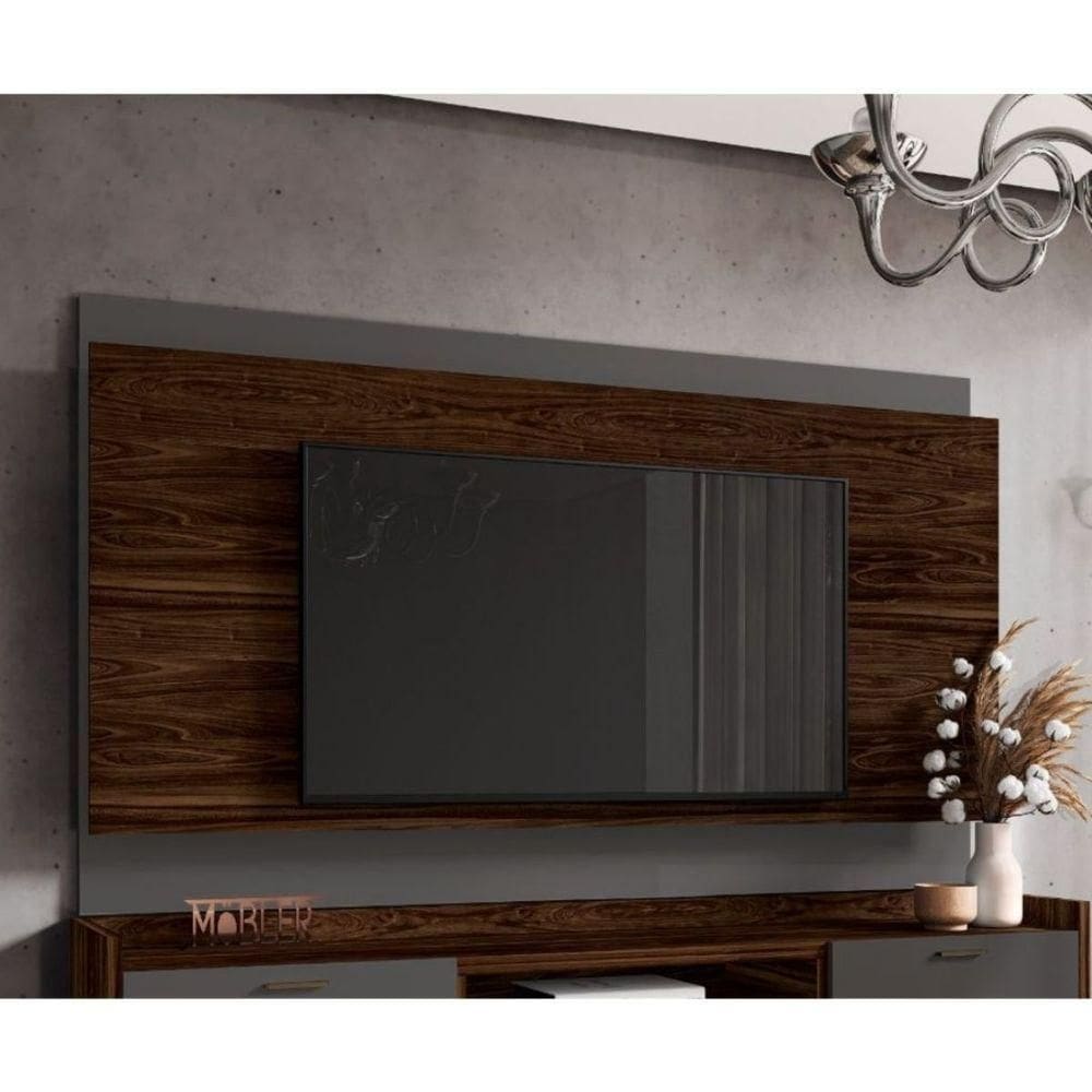 Painel Home Suspenso Tv 70 Polegadas Estante 180 Cm Miami Marrom Palisandro Cinza Régio