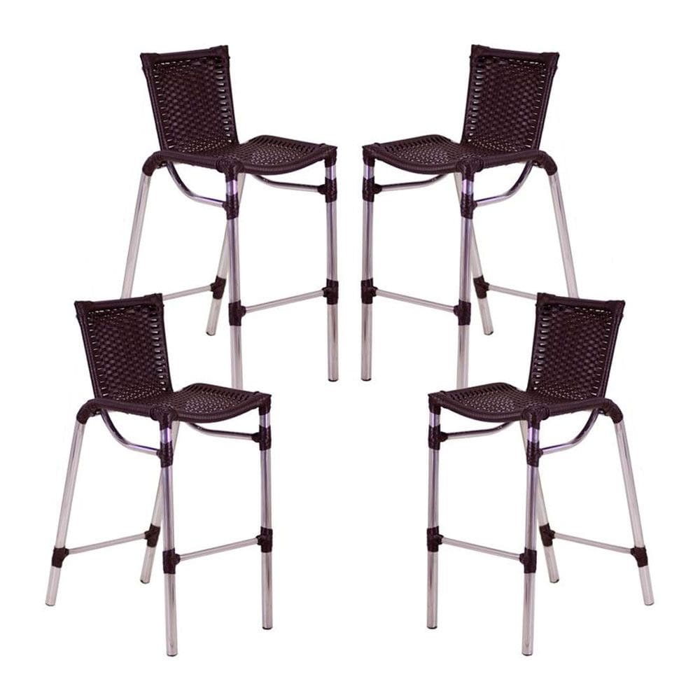 Kit 4 Banquetas Alumínio Alta Com Encosto para Bar Balcão Edícula Cozinha