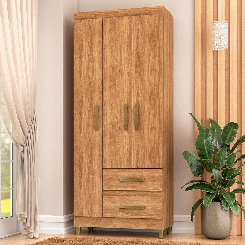 Guarda-Roupa Solteiro Sole 3 Portas 2 Gavetas Marrom - Pnr Móveis