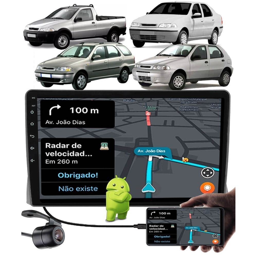 Multimídia 2 Din 9” Polegadas Android Fiat Palio Siena Strada Weekend 1996 até 2005 + Câmera de Ré