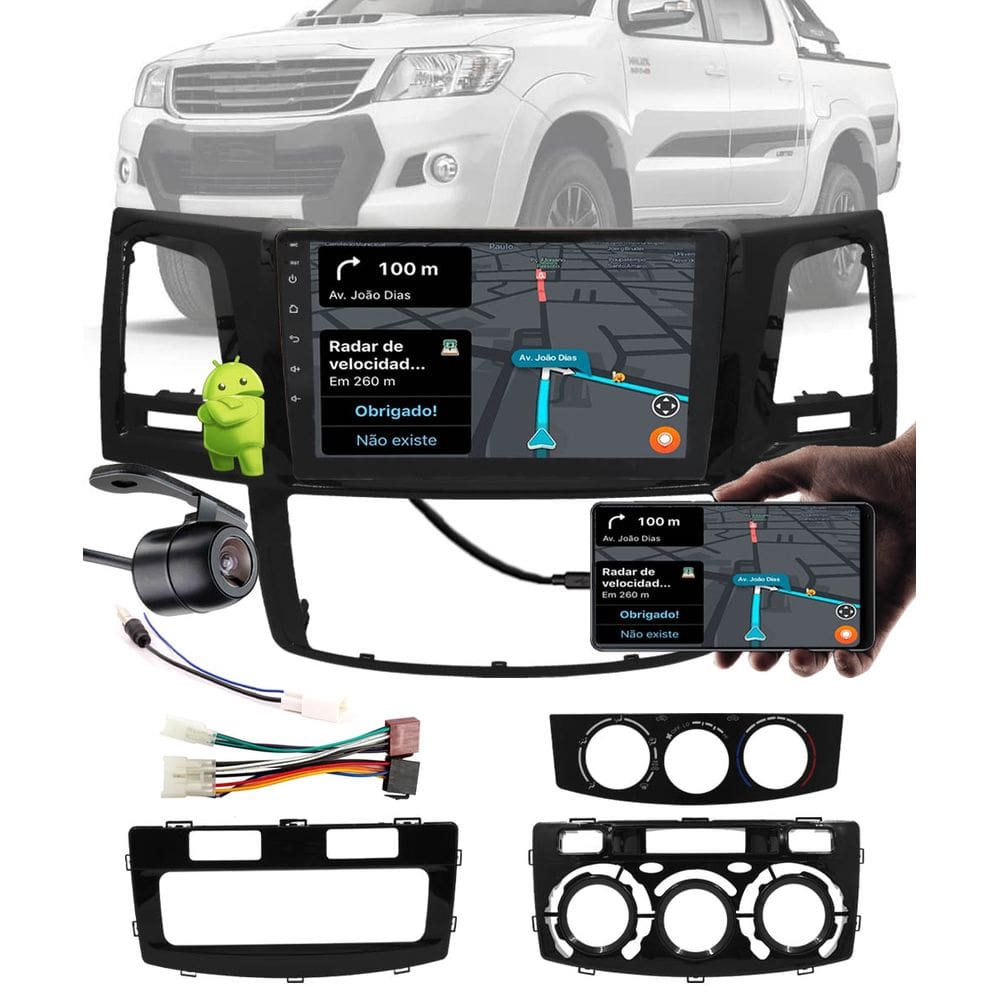 Multimídia 9" Polegadas Android Toyota Hilux 2014 e 2015 + Câmera Ré + Moldura + Chicote + Adaptador de Antena