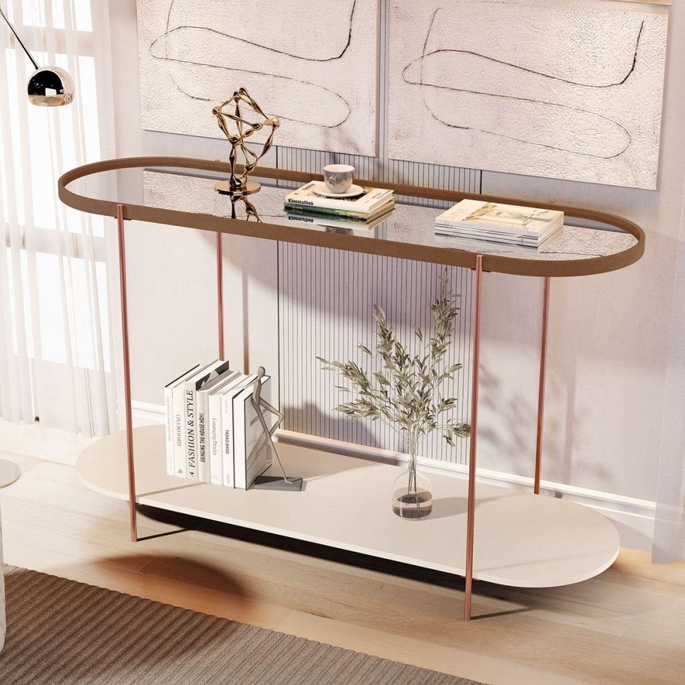 Aparador Alamanda com Espelho Castanho/Off White/Bronze - Jb Bechara
