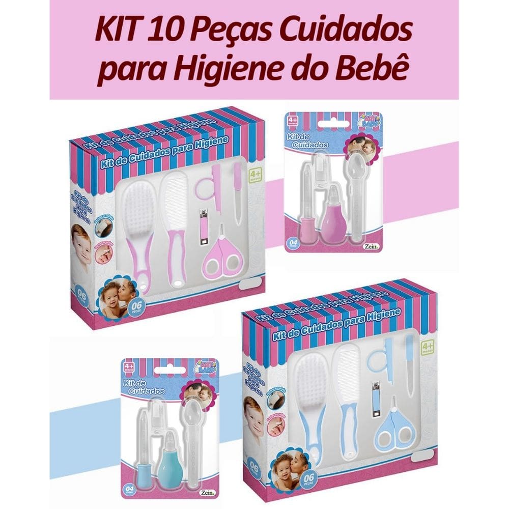 Kit Higiene Kit Cuidados do Bebê 10 Peças Tesoura Cortador Lixa de Unha Pente e Escova