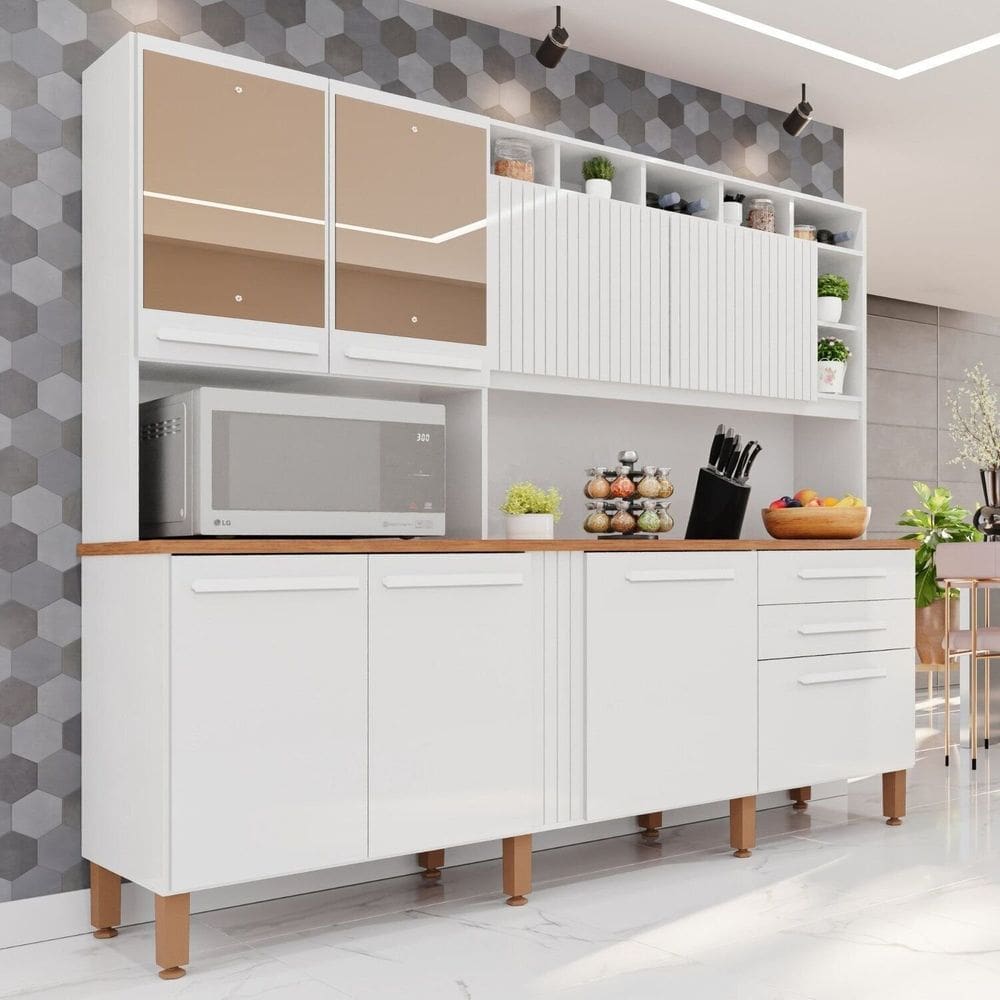 Cozinha Compacta 8 Portas Millena Yescasa Branco Neve