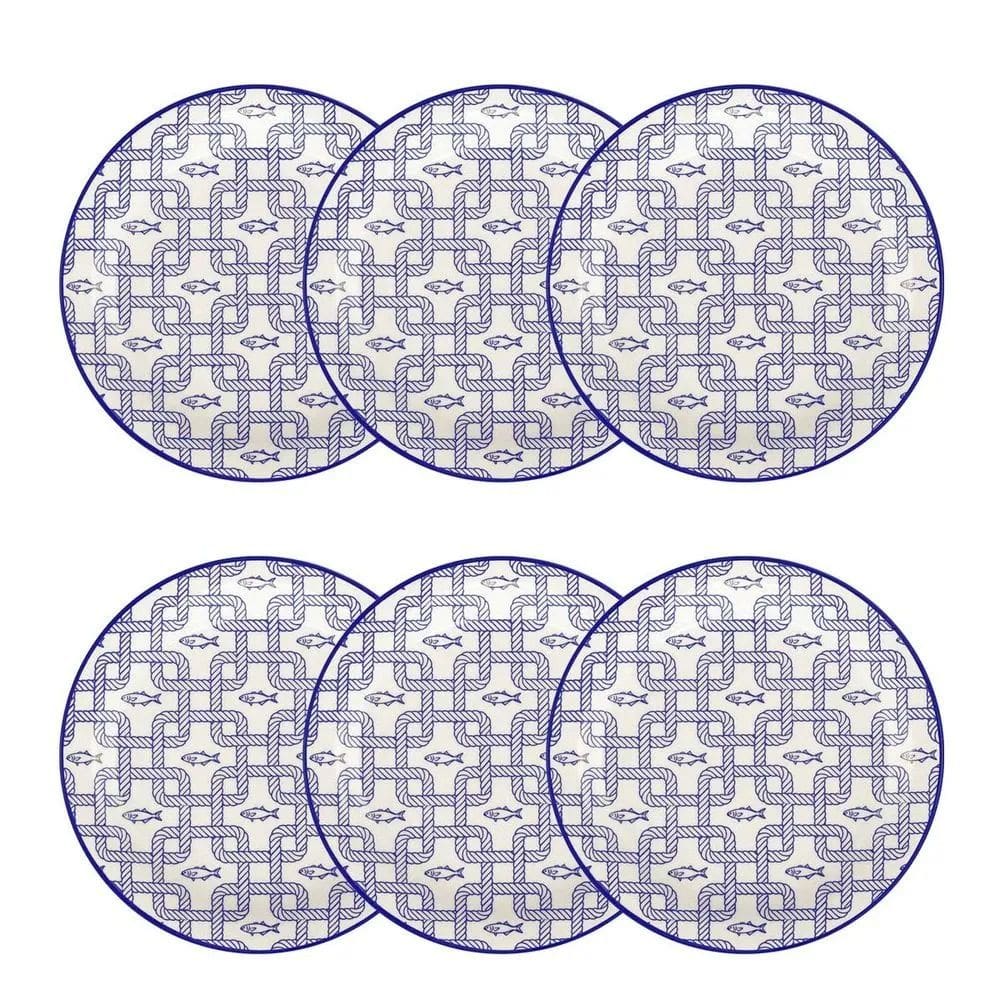 Jogo de 6 Pratos Sobremesa 20 Cm Floreal Náutico Oxford