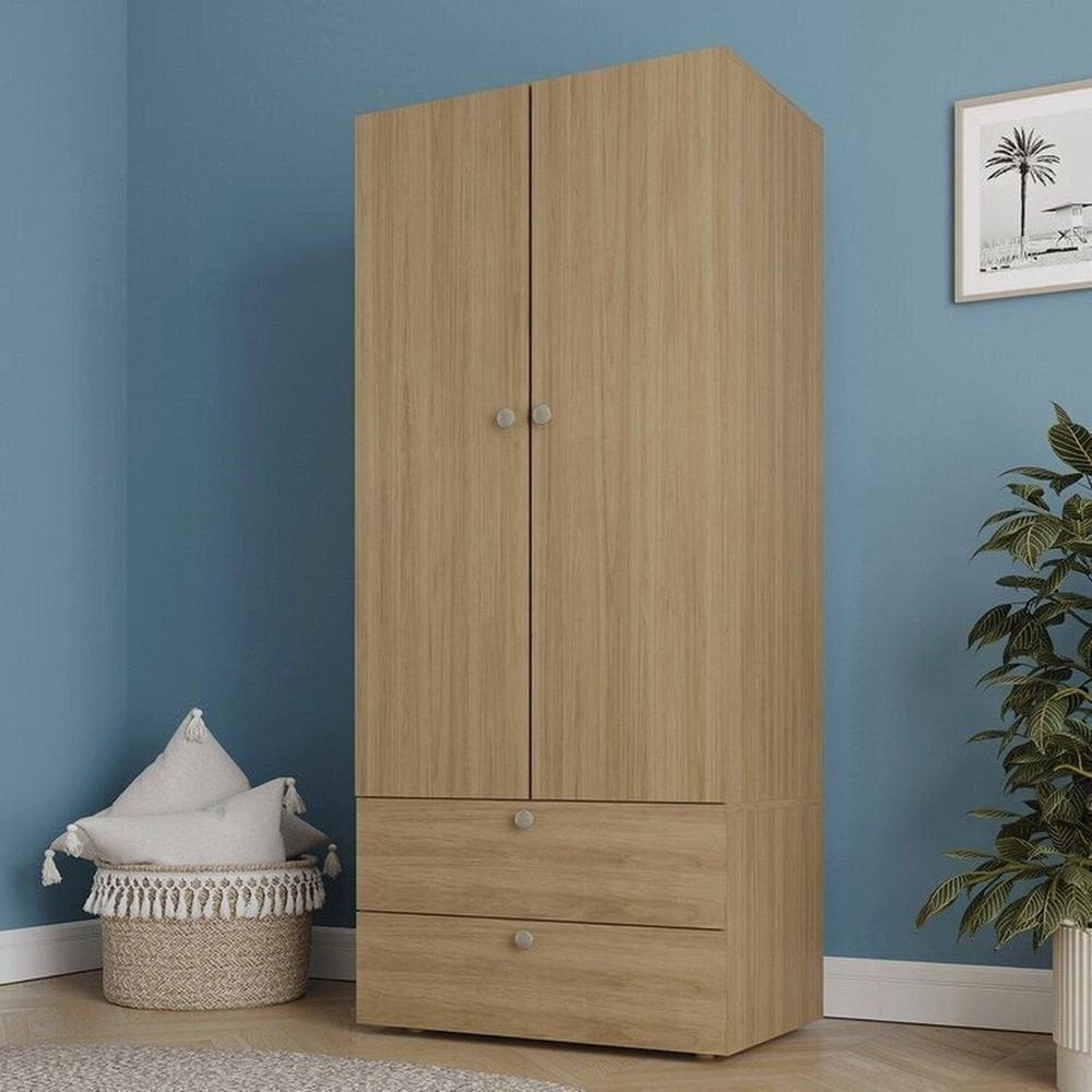 Guarda-roupa 2 Módulos 2 Portas 3 Prateleiras 2 Gavetas Frame Cabecasa madeiramadeira Acácia