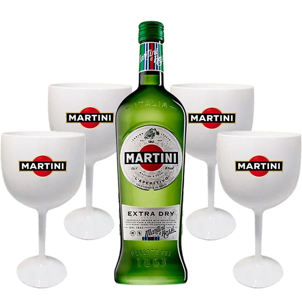 Kit 1 Martini Extra Dry 750ml + 4 Taças de acrílico personalizadas