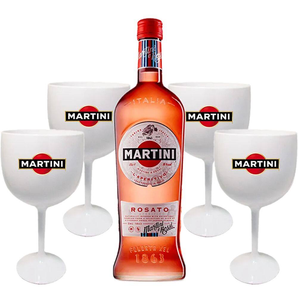 Kit 1 Martini Rosato 750ml + 4 Taças de acrílico personalizadas