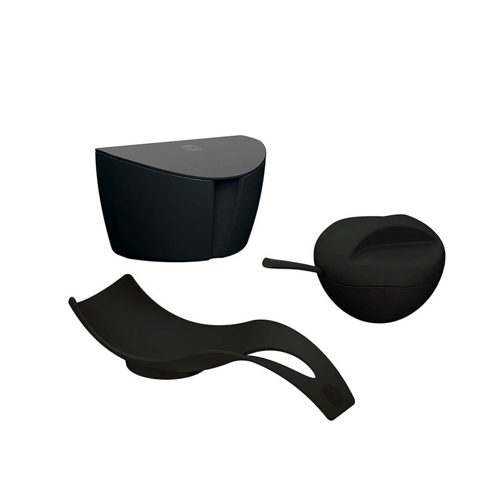 Açucareiro Saleiro 500ml e Apoio de Colher Preto 3un