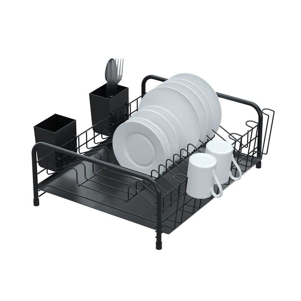 Escorredor De Louças Tubular Com Bandeja E Porta Talheres Plástico - Stolf Preto