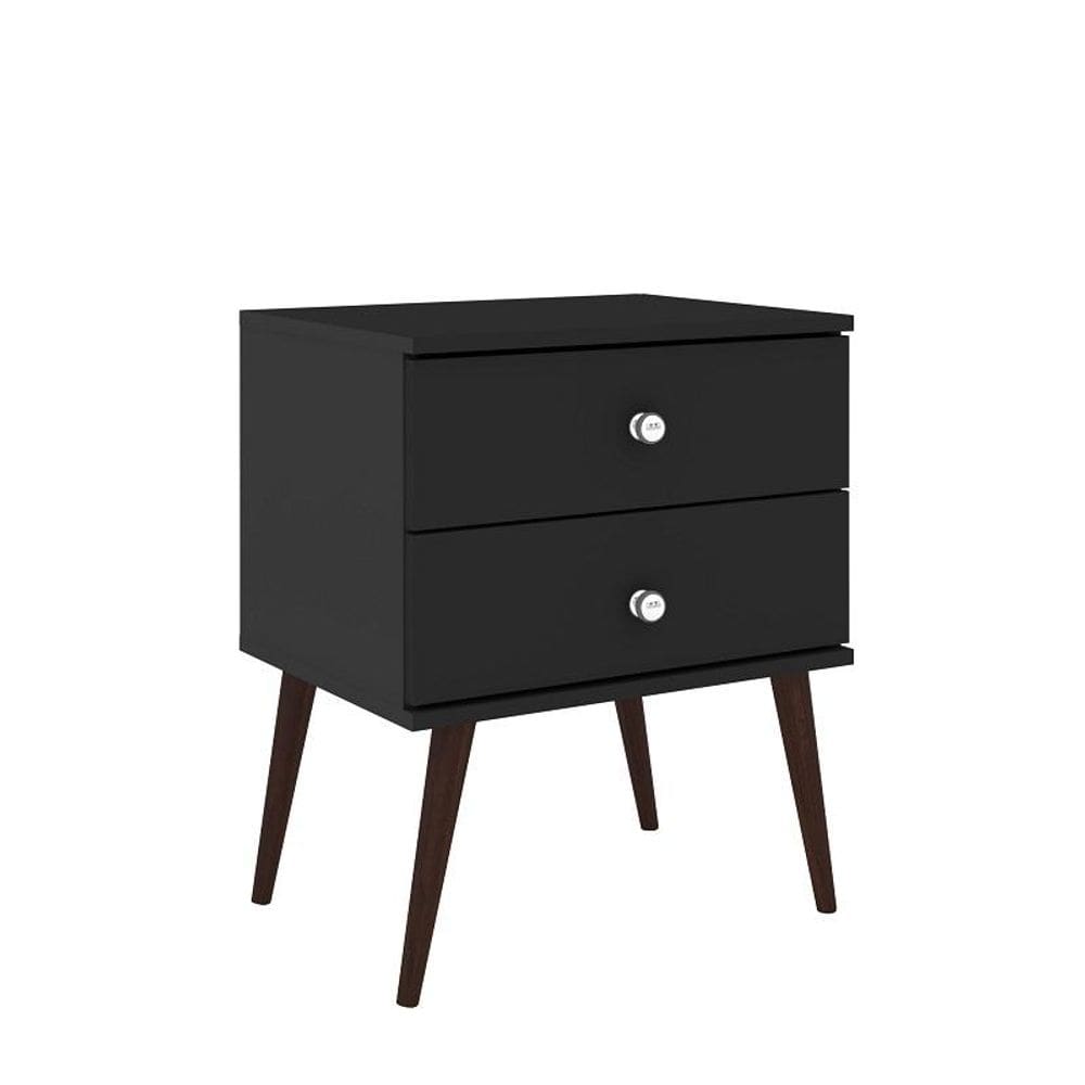 Mesa de Cabeceira Apoio 2 Gavetas Retrô Rt 3032 - Preto