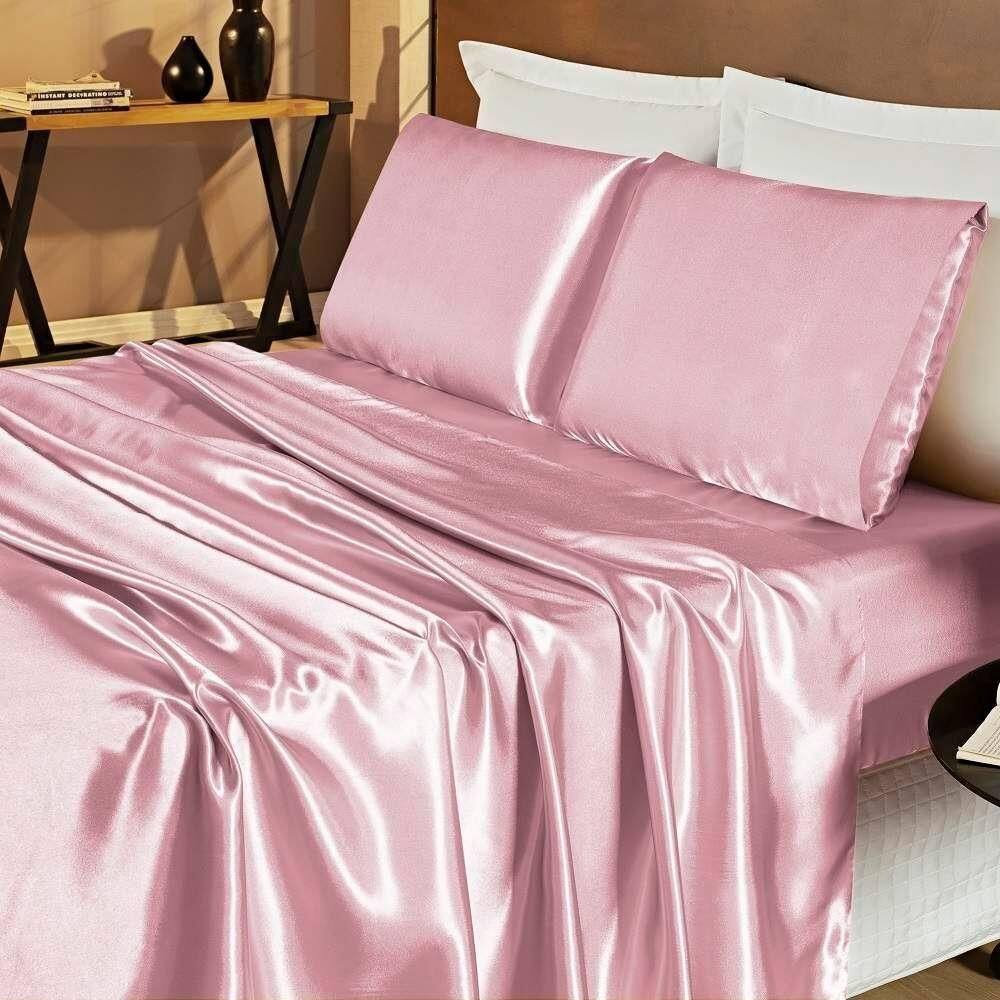 Jogo De Lençol Casal Cetim Shine 4 Peças Rose