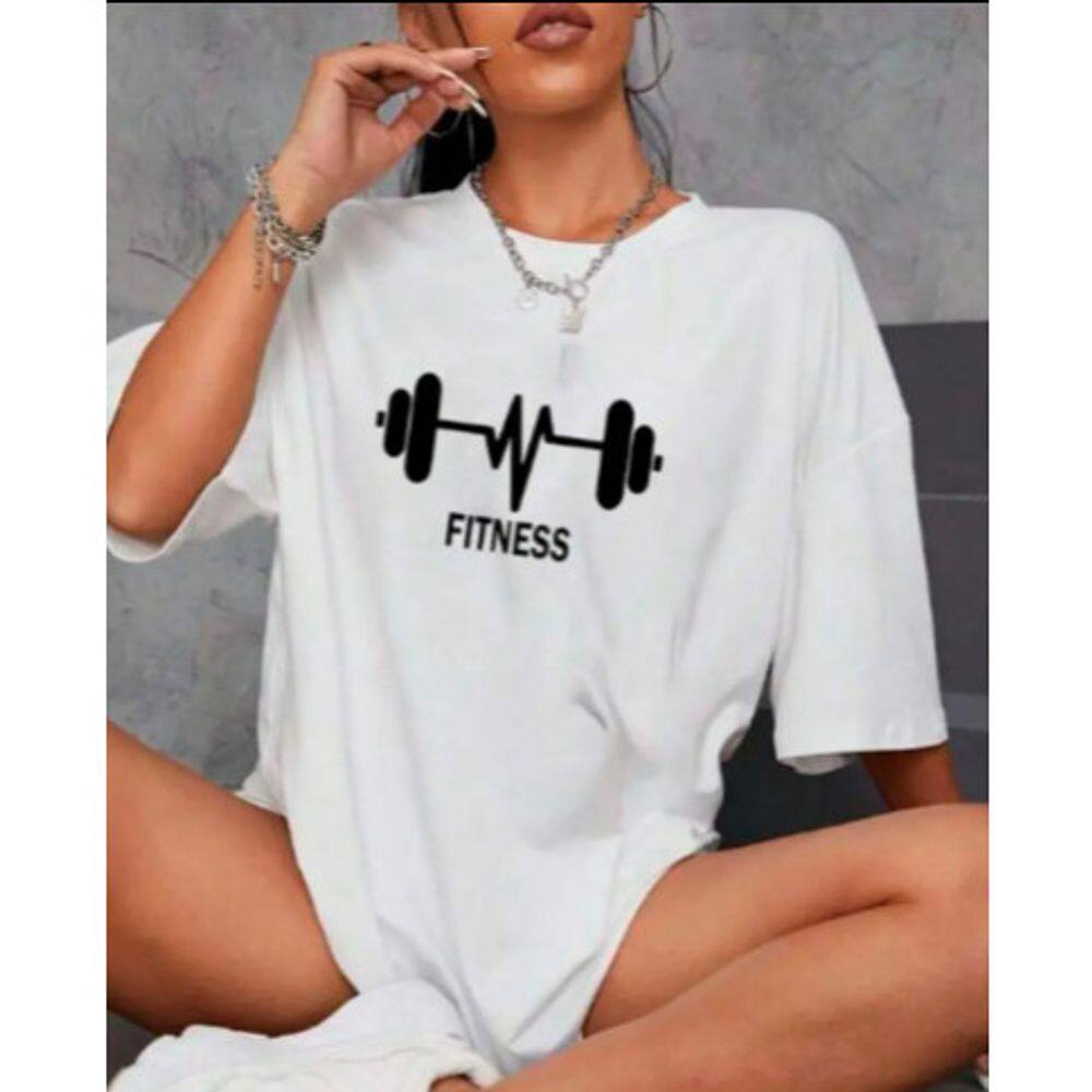 Camisetao Feminina Oversized Longa Algodão Academia Halters Treino Branca