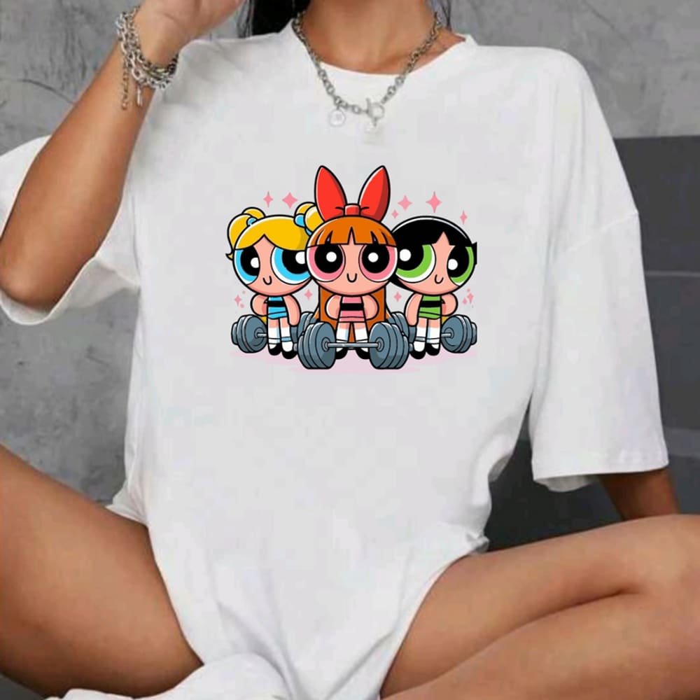 Camiseta Longa Oversized Academia Fitness Gym Super Poderosas Branca