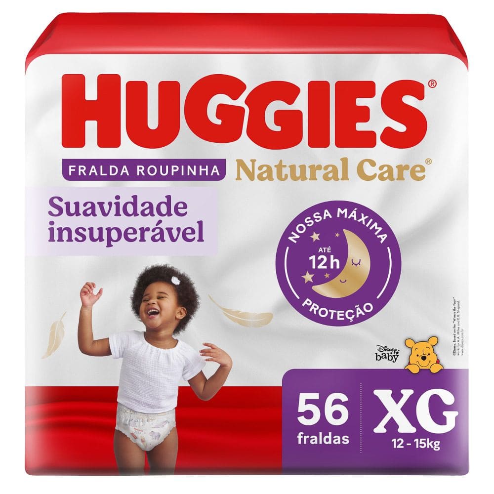 Fralda Roupinha Huggies Natural Care Tamanho XG Pacote Hiper 56 Unidades Descartáveis