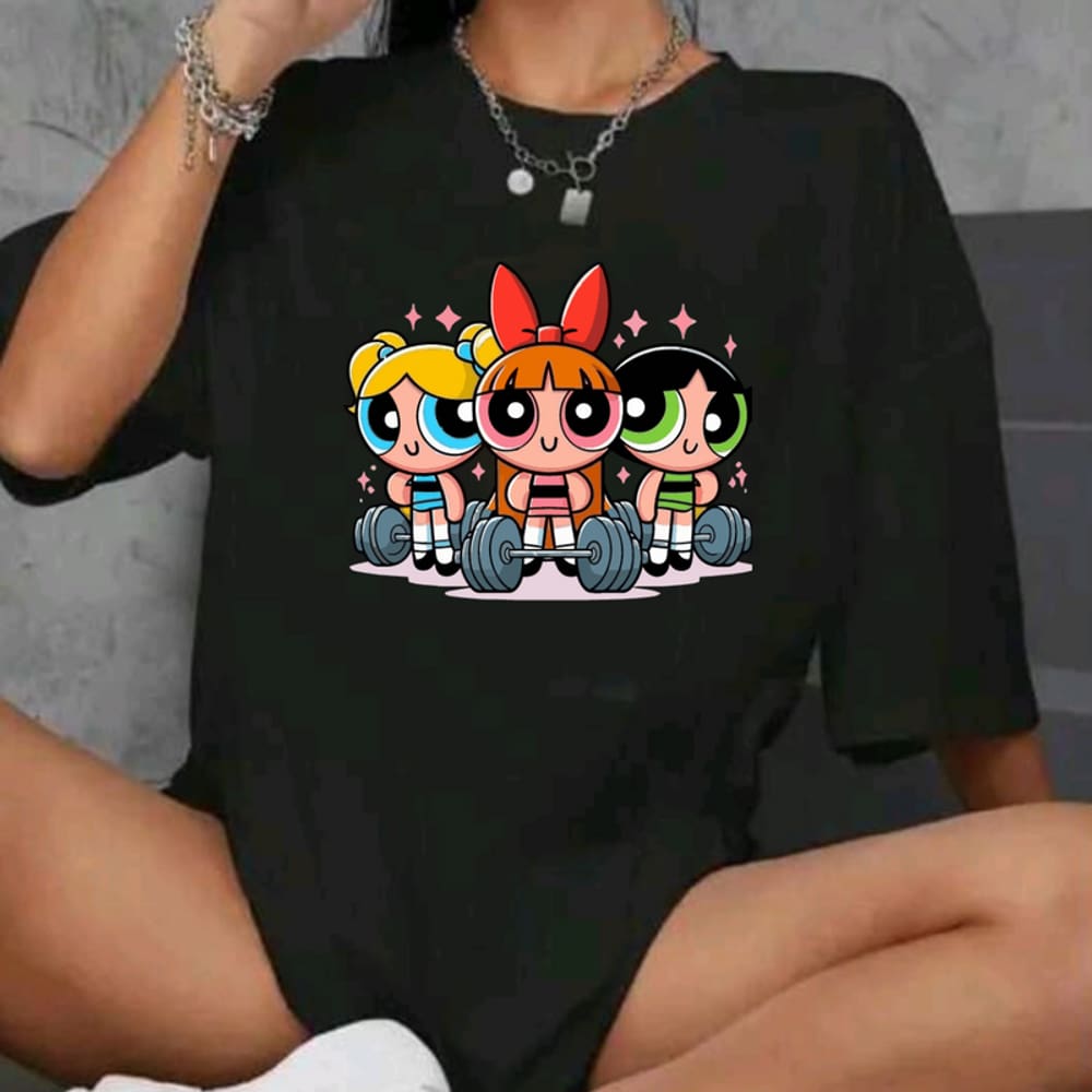 Camiseta Longa Oversized Academia Fitness Gym Super Poderosas Preta