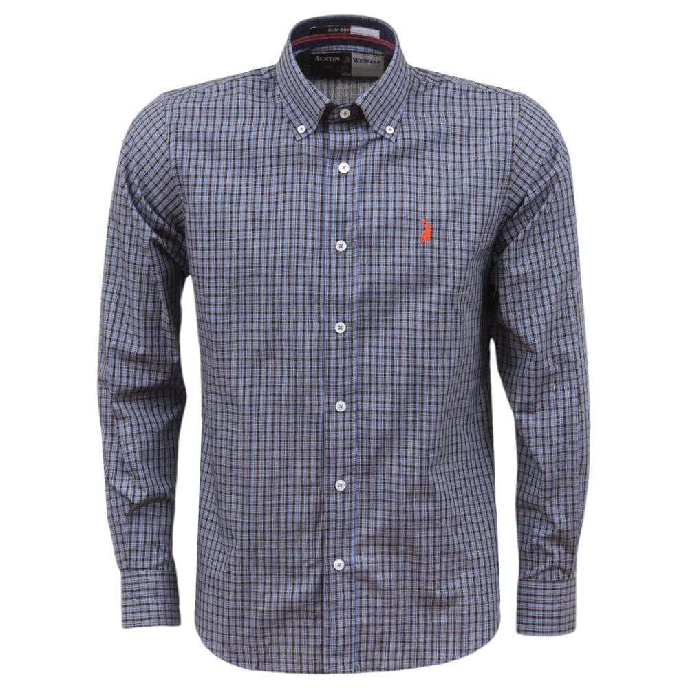 Camisa Masculina Xadrez Azul Manga Longa Austin 37332