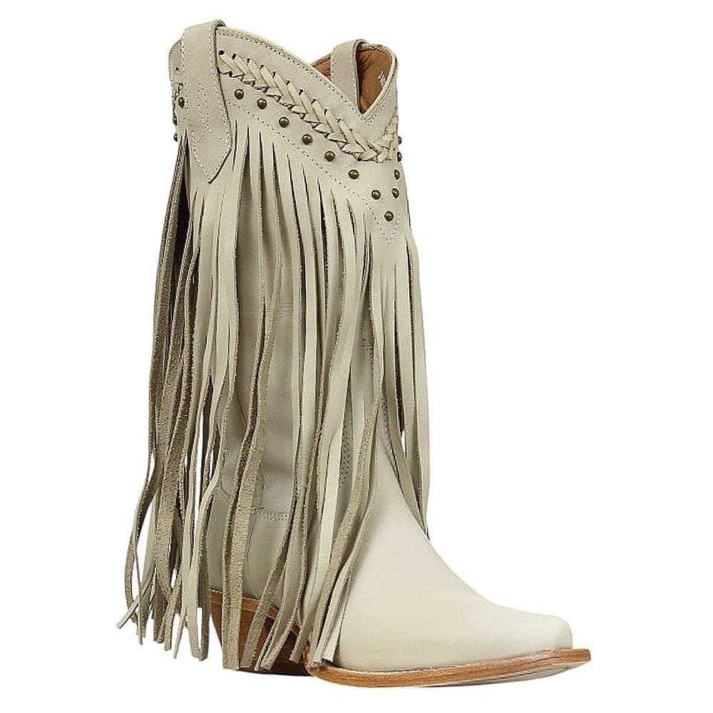 Bota Texana Feminina Franjas Off White Bico Fino Cow Way 35411
