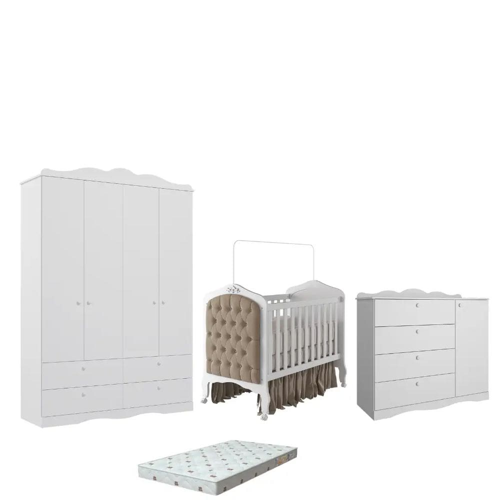 Quarto Bebe Completo Canto Dorabelly MDF +Colchão e Capitône