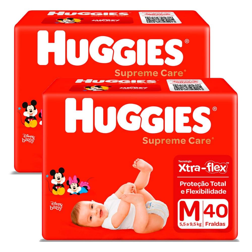 Kit 2 Fralda Huggies Supreme Care Tamanho M com 40 Unidades cada