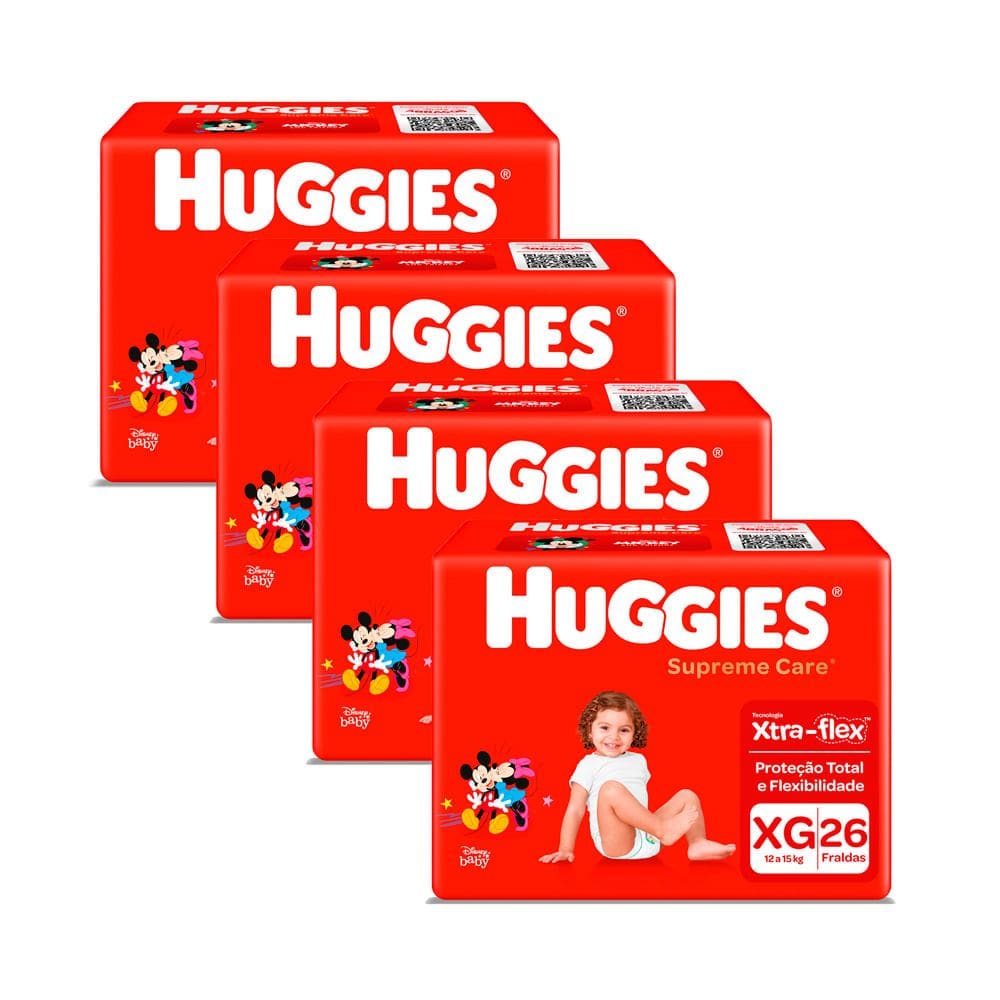 Kit 4 Fralda Huggies Supreme Care Tamanho XG 26 Fraldas Descartáveis cada
