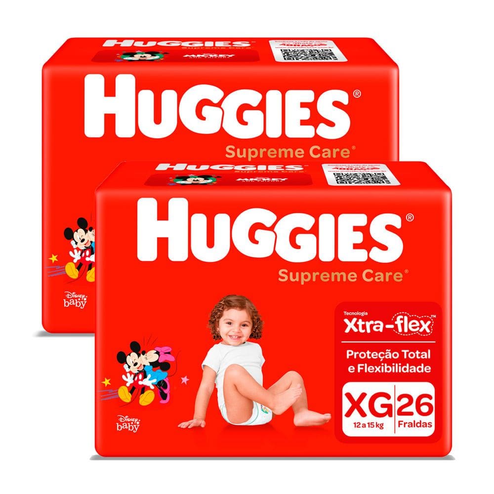 Kit 2 Fralda Huggies Supreme Care Tamanho XG com 26 Unidades