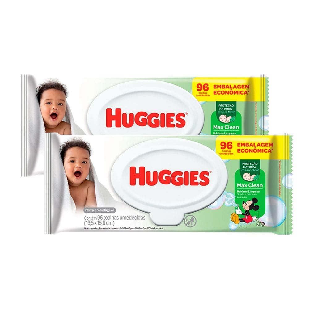 Kit 2 Toalha Umedecida Huggies Max Clean Leve 96 Pague 80 Unidades