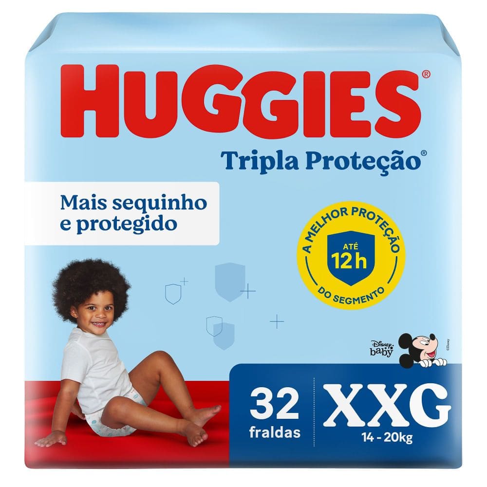 Fralda Huggies Tripla Proteção Tamanho XXG Pacote Mega 32 Fraldas Descartáveis