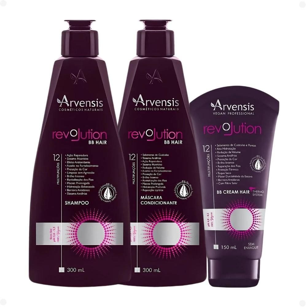 Kit Arvensis BB Hair Revolution: Shampoo 300ml, Máscara Condicionante 300ml e BB Cream Hair 150ml