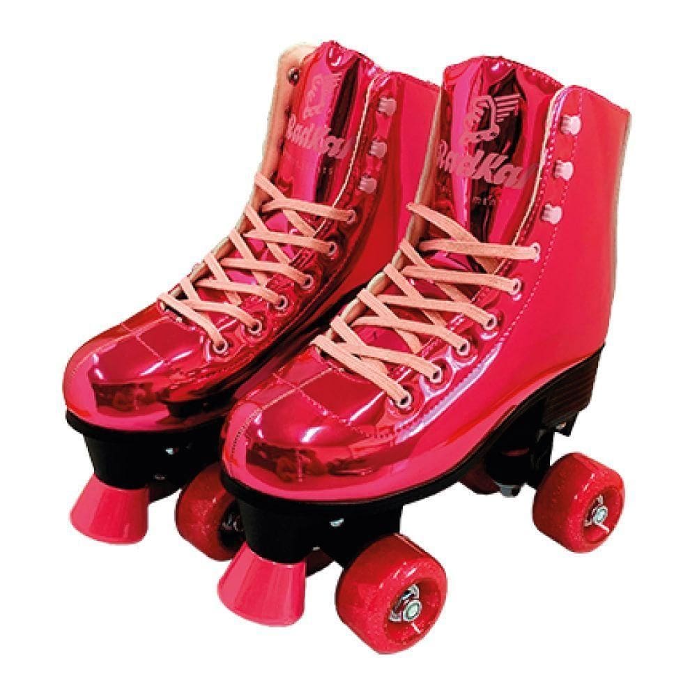 Patins Shine Com 4 Rodas Rosa Platinado Brilhante Tamanho 31 Ao 34 Ajustável - Fenix