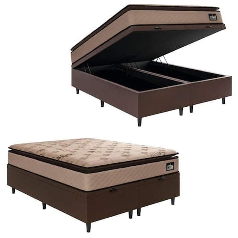 Cama Box Baú Queen Colchão Espuma D33 Pillow Top Van Gogh 158x198x64cm Marrom