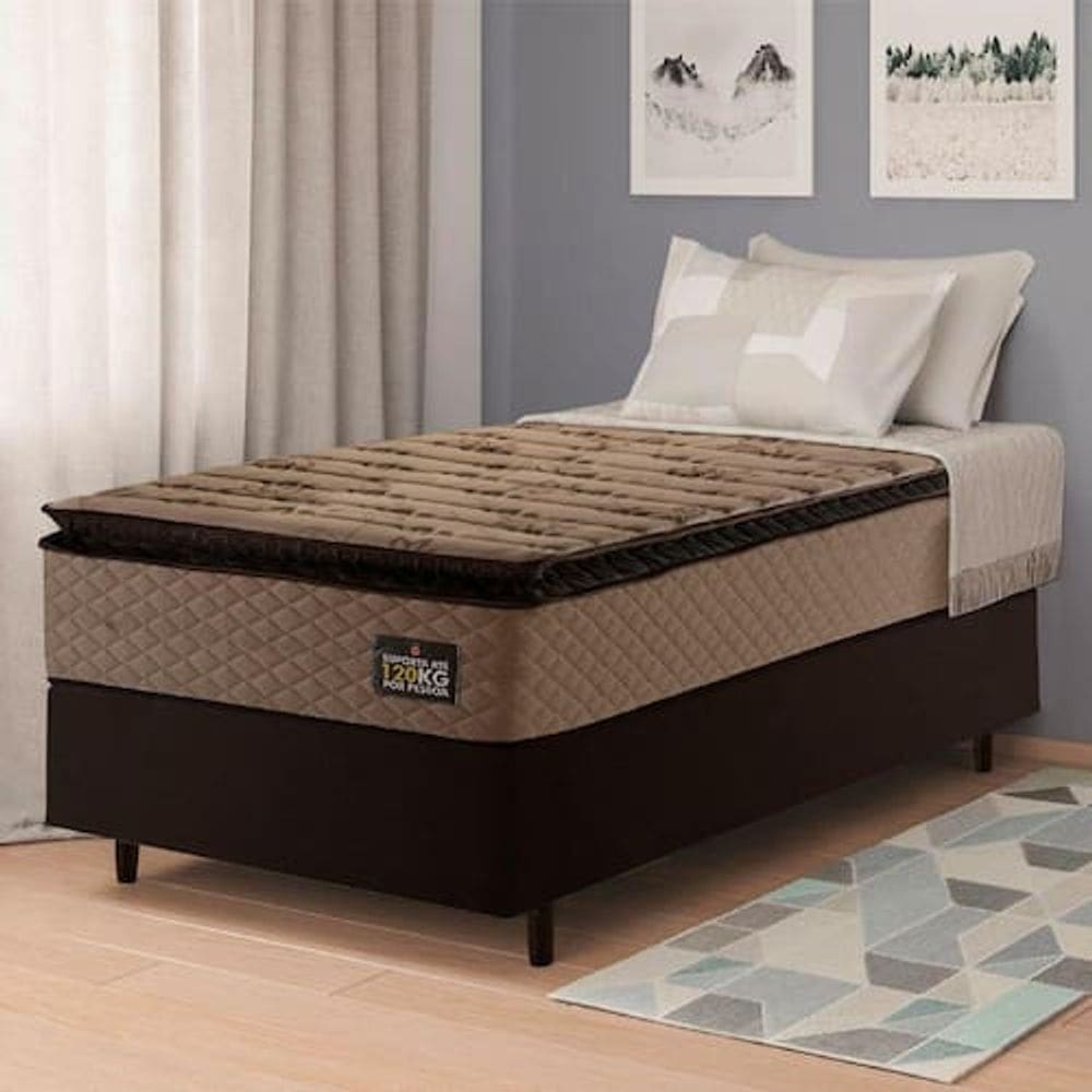 Cama Box Solteiro Colchão Espuma D33 Pillow Top Van Gogh 88x188x59cm Marrom