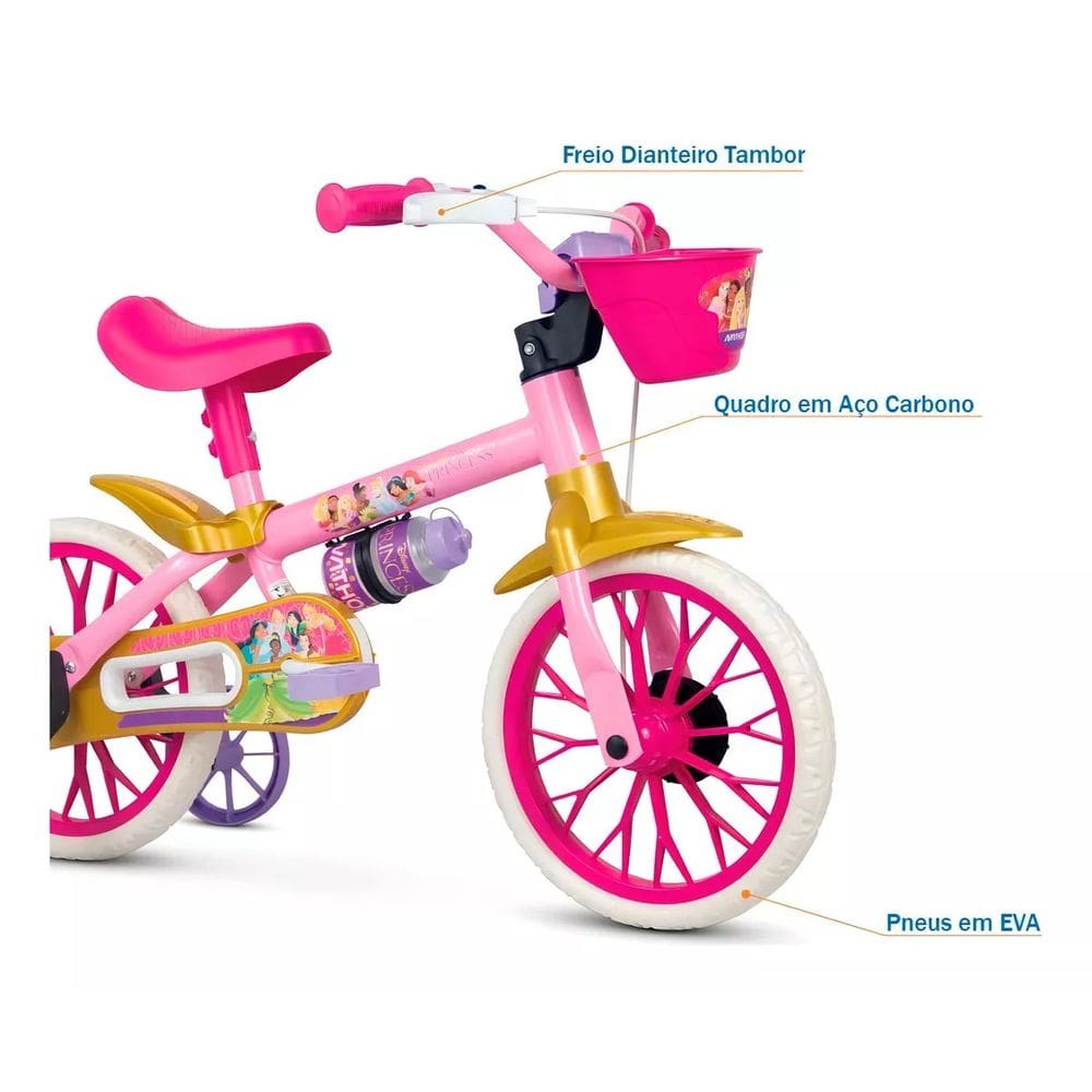Bicicleta Bike Infantil Criança Aro 12 Princesas Disney Nathor