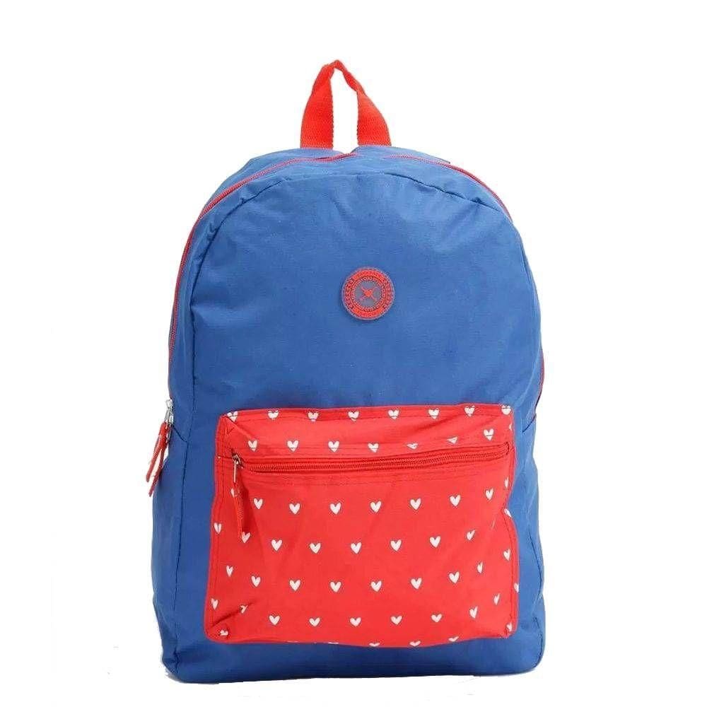 Mochila Feminina Coraçõezinhos Azul e Vermelho - Clio Style