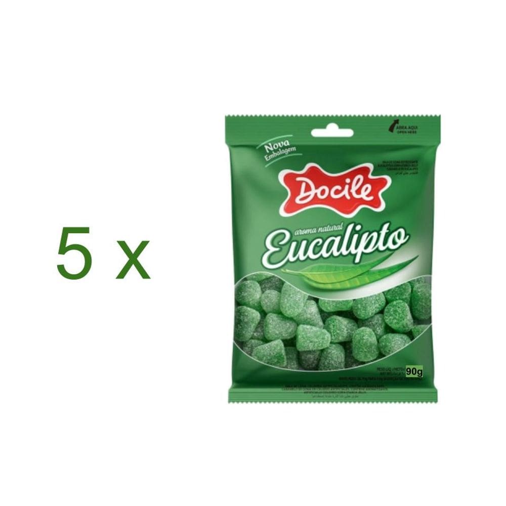 Bala Eucalipto Docile 5 pacotes de 90g (total 450g)