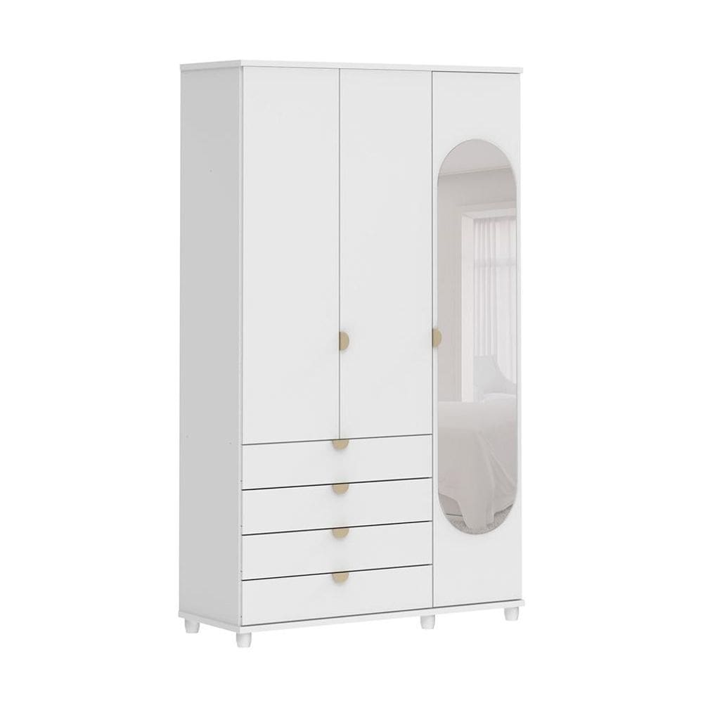 Guarda-Roupa Casal com Espelho Look 3 Portas 4 Gavetas Branco