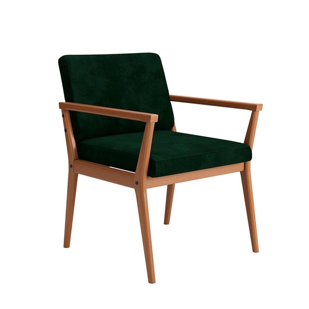 Poltrona Malibu Verde Musgo e Madeira