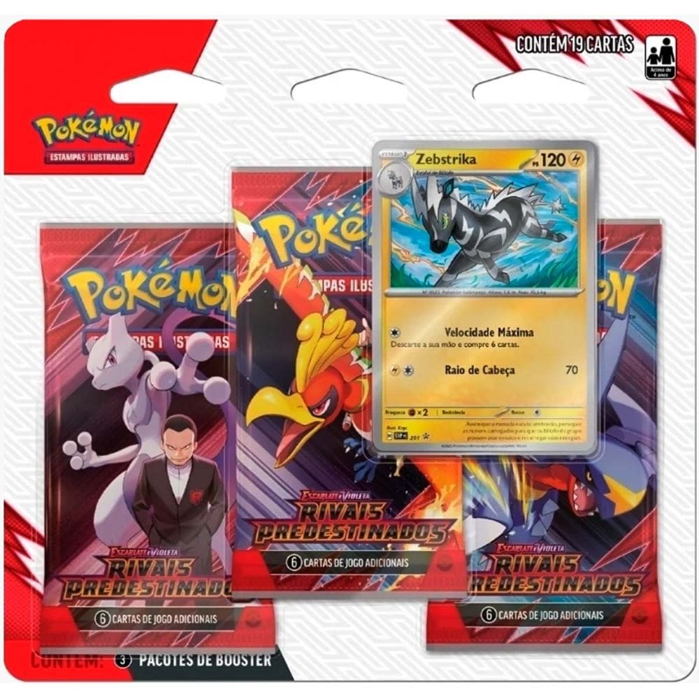 Triple Pack Pokémon Zebstrika Ev10 Rivais Predestinados Copag 19 Cartas