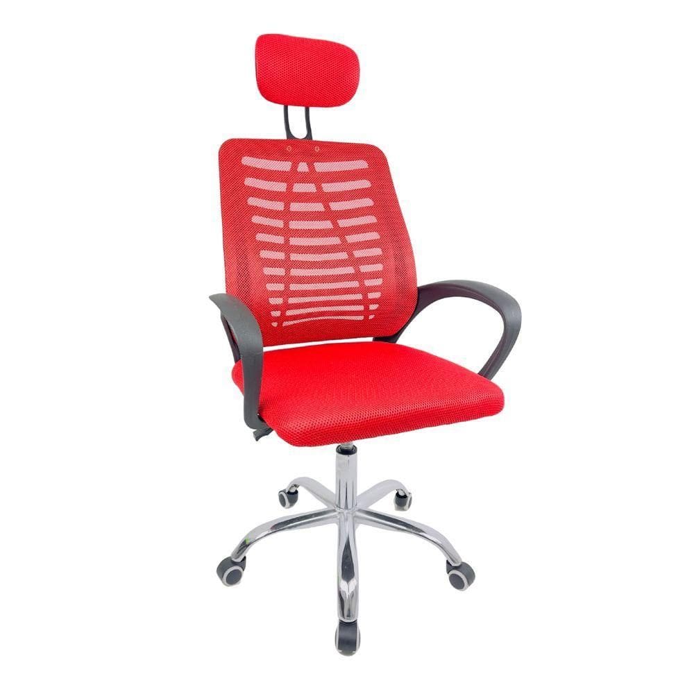 Cadeira Escritório Diretor Oficial Tela Mesh Apoio Nuca Preto Vermelho