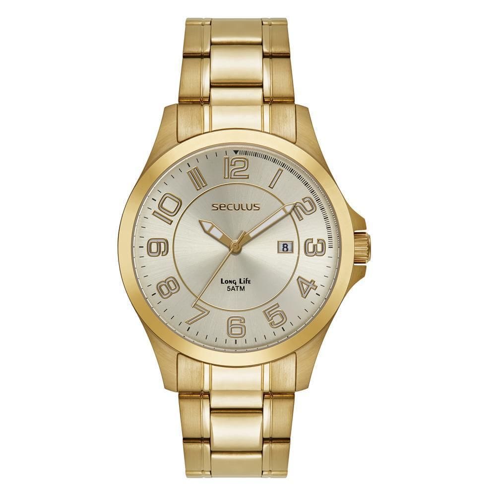 Relógio Seculus Masculino Ref: 23728Gpsvda2 Casual Dourado